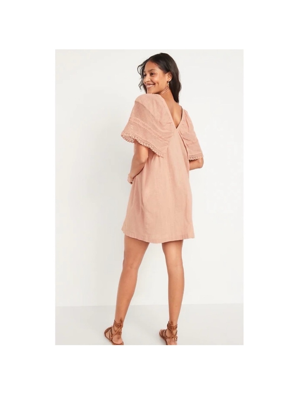 NEW Old Navy Medium Coastal Plain Cotton Crochet Flutter Sleeve Swing Mini Dress